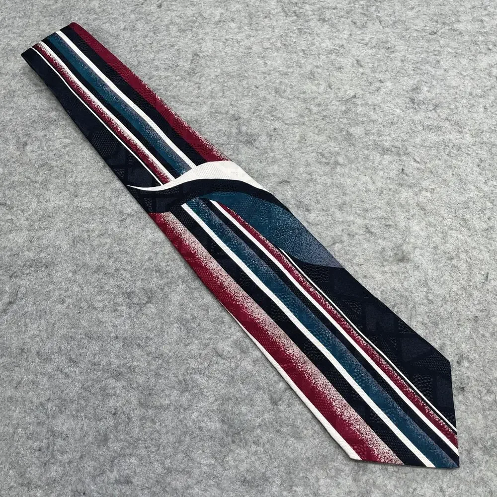 New Vtg Valentino Pietro Men Silk Tie Blue Beige Abstract Geometric Italy 58”x4”